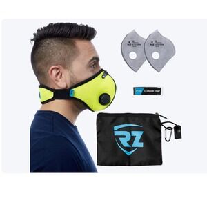 RZ Mask M2 Mesh Reusable Face Mask Safety Yellow High Vis with Filters and Pouch